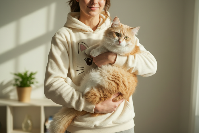 person holding a big fluffy cat
